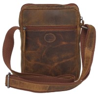 London Leathergoods Unisex Cross Body Bag with 4 Zips Hunter Leather